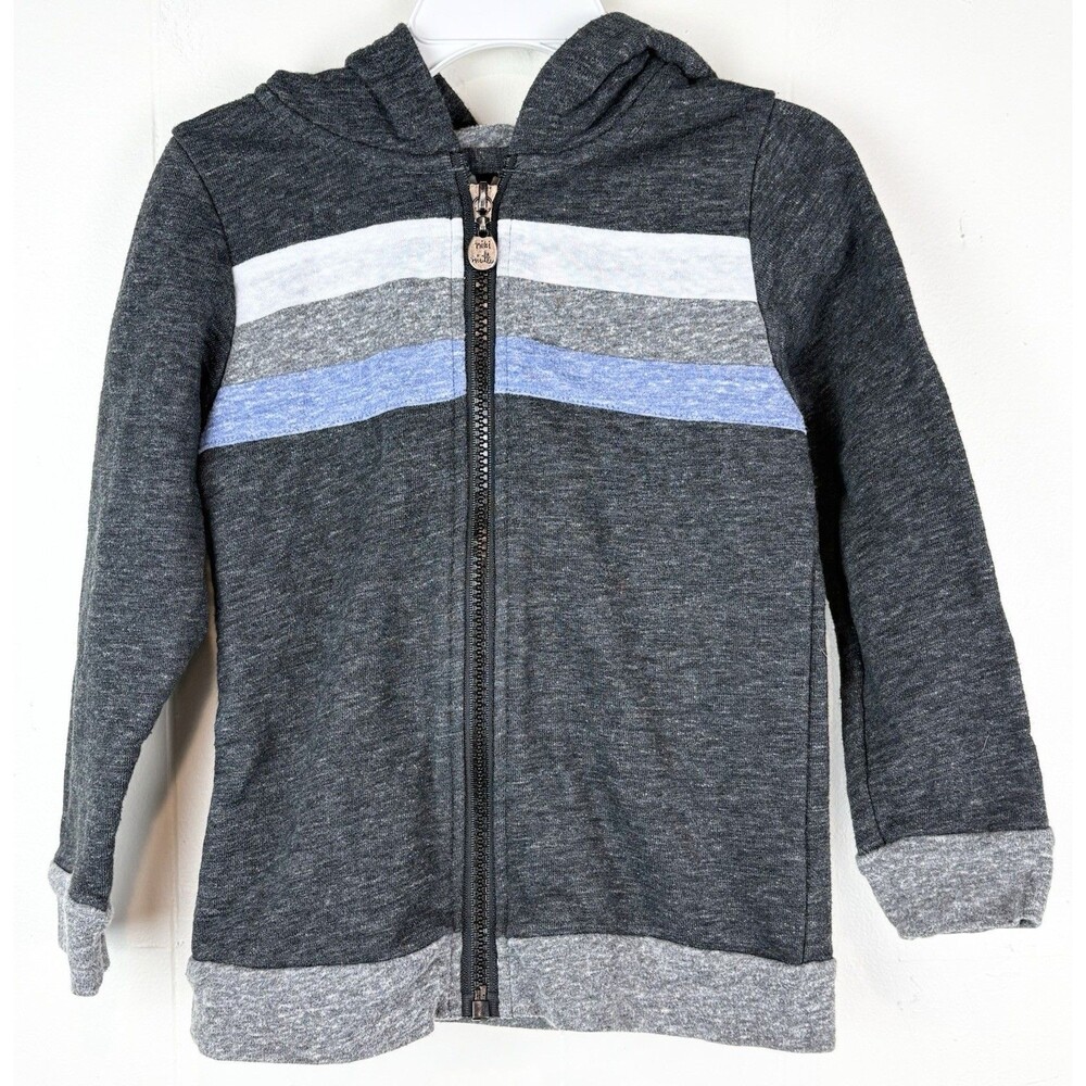 Miki Miette Toddler Boy's Zip-Up Grey Striped Sweatshirt Size 4T